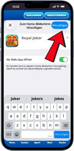 Royal Joker Shortcut auf iOS mit Hinzufügen bestätigen