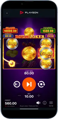 Royal Joker Bonus Game Gewinn auf dem Smartphone