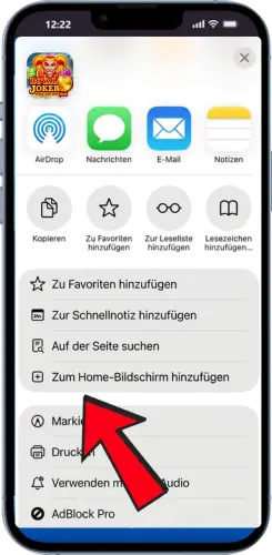 Royal Joker in Safari zum Home-Bildschirm hinzufügen